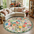 PLHXFR Round Area Rug Living Room: 6 ft Floral Washable Soft Carpet Green | by PLHXFRSoftAreaRugs