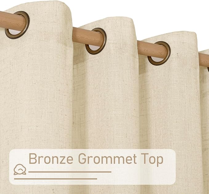 Beige Linen Sheer Curtains for Living Room 78 Inch Length 2 Panels | Faux Linen - Image 3
