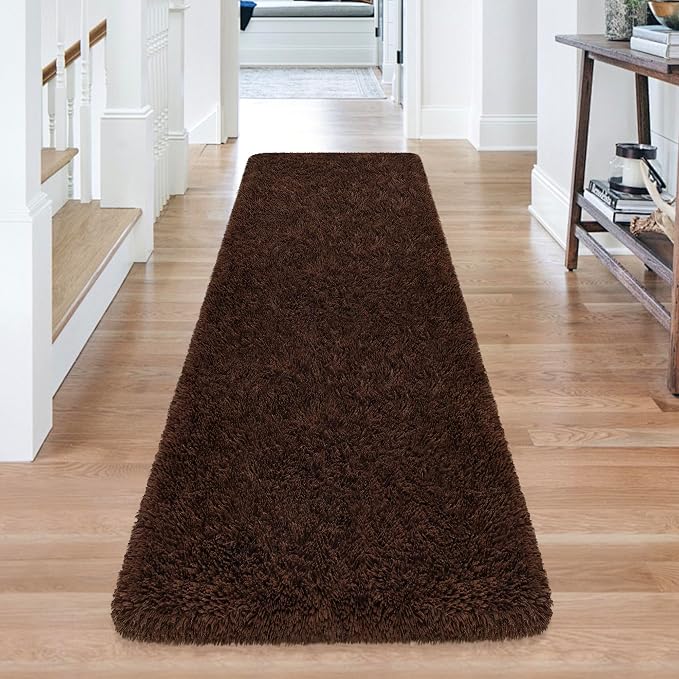 2x6 Bedside Area Rugs for Bedroom Soft Fluffy Shag Brown Rug for Hallway - Image 3