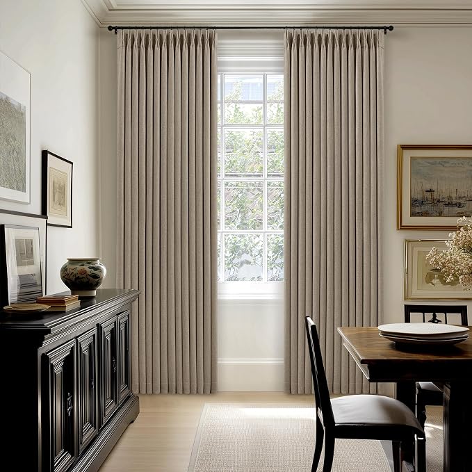Deep Flax Blackout Pinch Pleat 100 Inch Linen Curtains 2 Panels Set | - Image 8