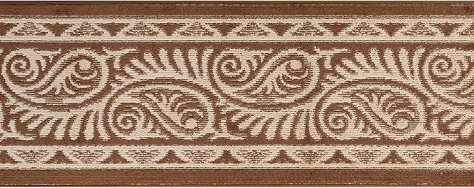 Custom Length Cut to Size Tribal Ethnic Southwestern Inspired Hallway Runner Rug, Non Slip Rubber Backed, 31 inch Wide X Customized Length, Mayan Brown, 31 inch X 10 feet