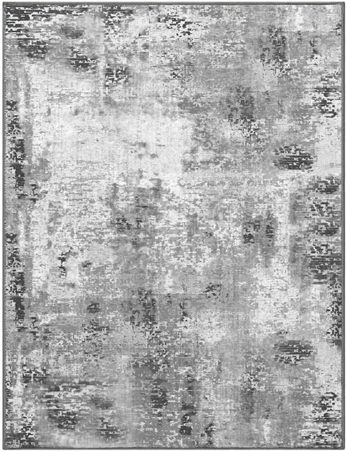 Area Rug 4x6 Grey Rug Washable Boho Rugs Non Slip Low Pile Abstract Small Carpet - Image 9