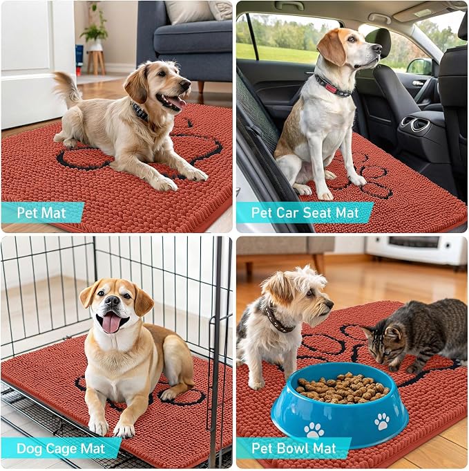 OLANLY Dog Door Mat for Muddy Paws 30x20, Paw Print Design Chenille Mud Mat | - Image 7