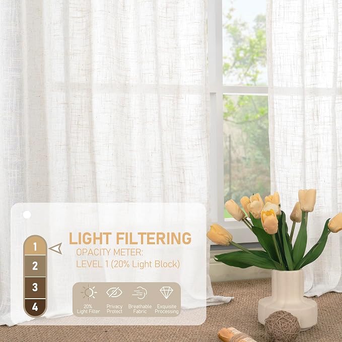 95 Inches Long Cream Linen Curtains - Image 4