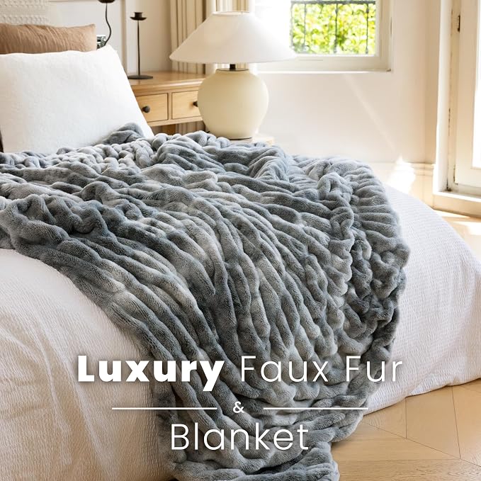 Ultra Soft Cozy Faux Fur Throw Blanket, Fuzzy Plush Thick Bubble Blanket - Image 7