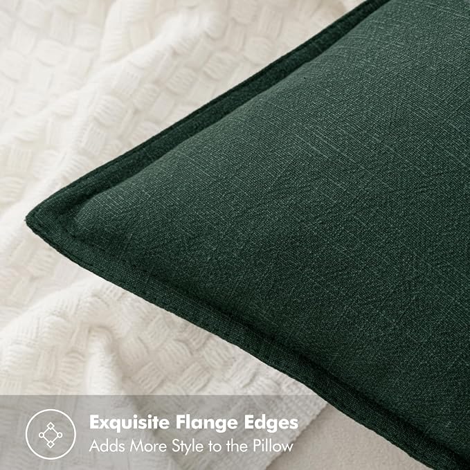 MIULEE Decorative Linen Pillow Covers 20x20 Inch Dark Green | Boho Farmhouse​ - Image 2