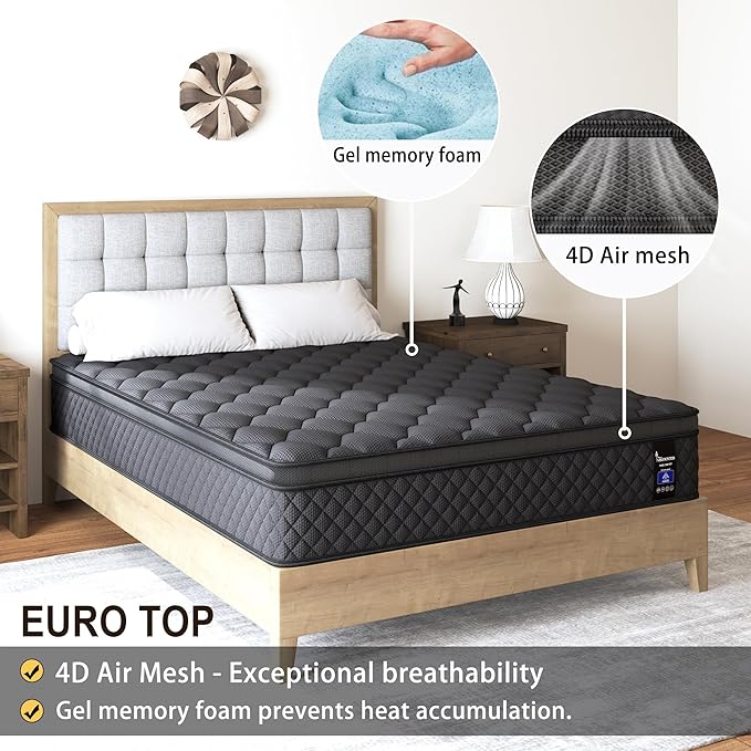 Twin Mattress 12 Inch, Medium Firm Hybrid Mattresses Euro Top for Back & Lumbar Support,Individual Pocket Spring Bed for Motion Isolation & Pressure Relief