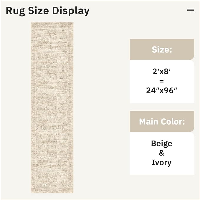 Soalmost Runner Rug 2x8 Washable Non-Slip Hallway Kitchen Runners Beige | Stain - Image 4