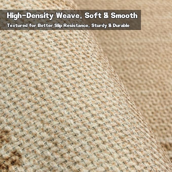 Faux Linen Washable Runner Rug Water Absorbent Surface 2x6 Beige | Non-Slip TPR - Image 4