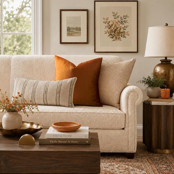 GIGIZAZA Orange Velvet Pillow Covers 18x18 Decorative Pillows Pack of 2 | Throw - Image 2
