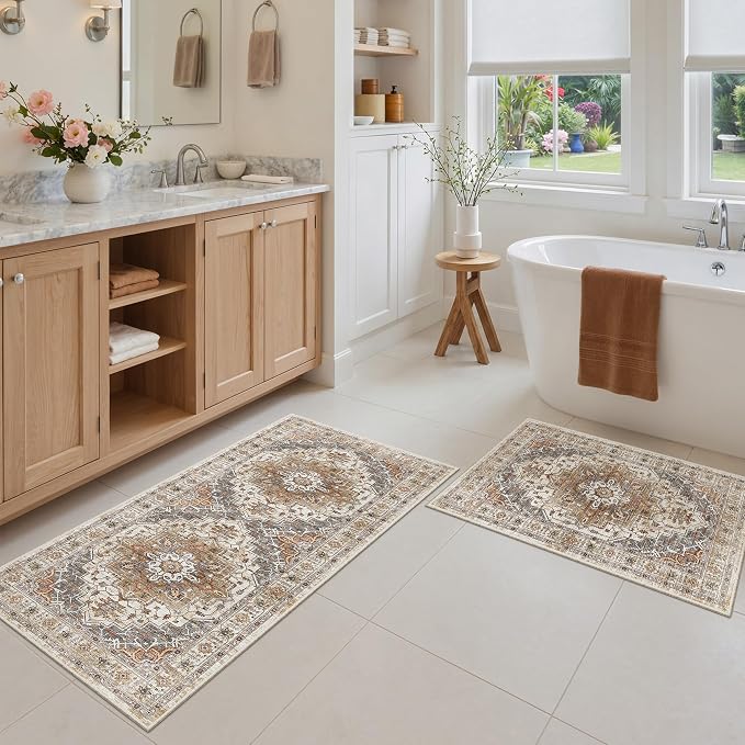 Madane 2-Piece Area Rugs Set, Small Kitchen Runner Non-Slip, Turmeric/Grey | - Image 2