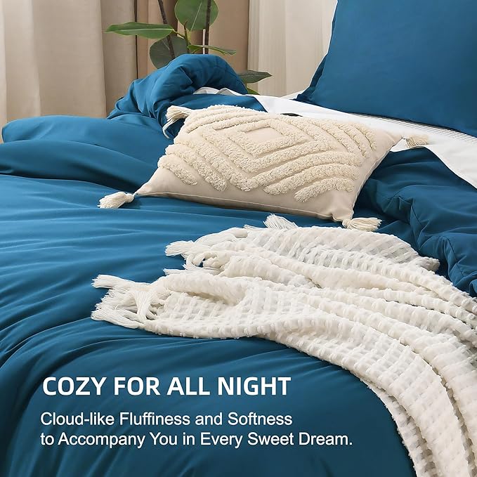 Litanika Comforters Teal Super King Plus Size, 3 Pieces Lightweight Solid Bedding Set & Collections, All Season Fluffy Bed Set (128x120In Comforter & 2 Pillowcases)