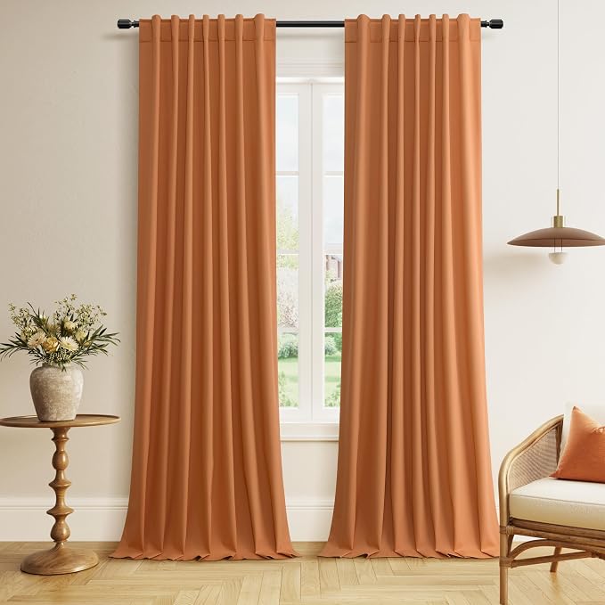 Orange 100% Blackout Linen Curtains 102 Inch Length 2 Panels Set by Guken