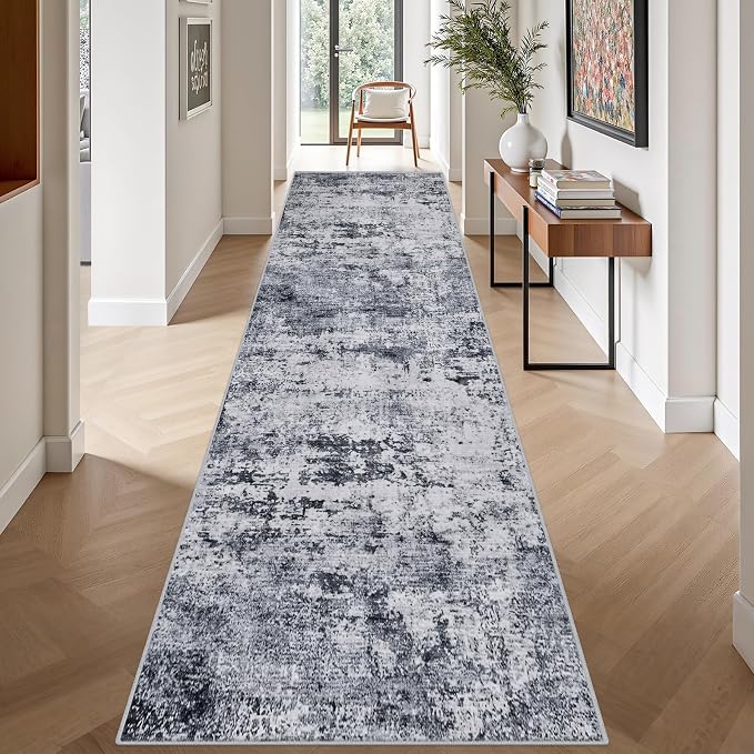3x14 Washable Runner Rug：Modern Abstract Kitchen Soft Carpet Grey | - Image 4