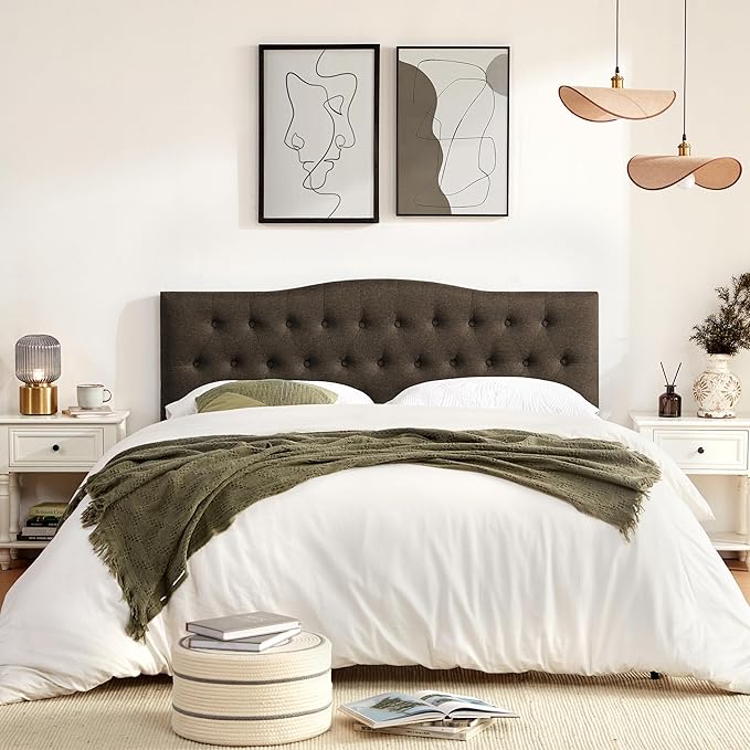 Tufted Upholstered Headboard Full Size, Sturdy and Durable Solid Wood Bed headboard, Fabric Headboard Adjustable Height from 37” to 51”, Button Diamond Design Head Board, Chocolate