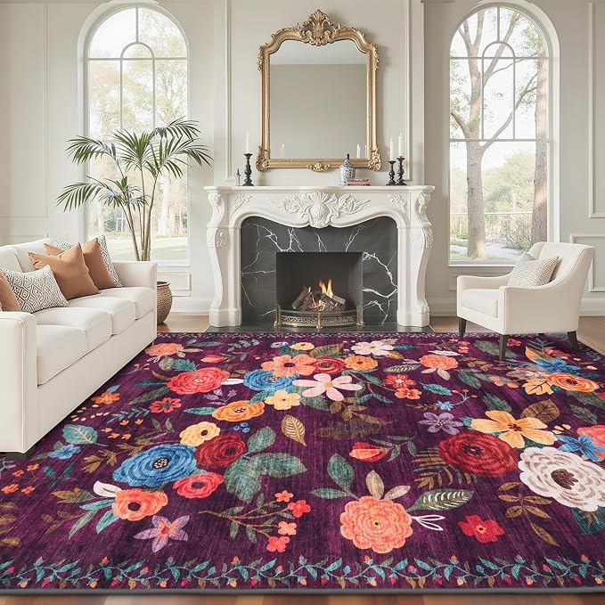Purple Area Rug 5x7 for Living Room Bedroom | Ultra-Thin;Boho Style Low - Image 5