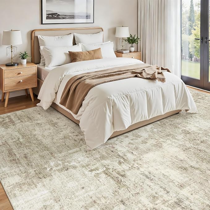 Soalmost 10x12 Area Rugs for Living Room Washable Rug Abstract Beige/Gray | - Image 3