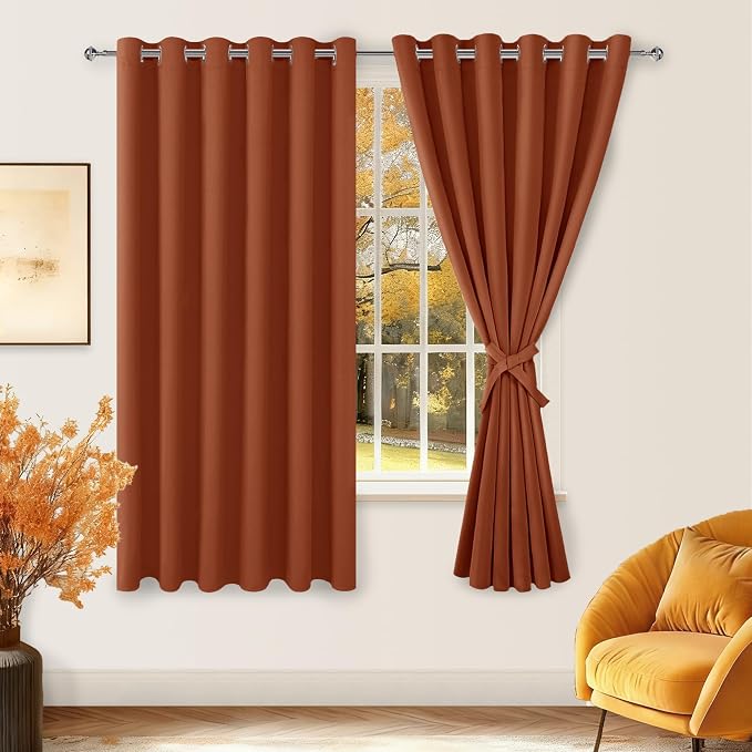 Fall Blackout Curtains for Bedroom Burnt Ochre 70 x 63 Inch 2 Panel | Thermal by Hiasan