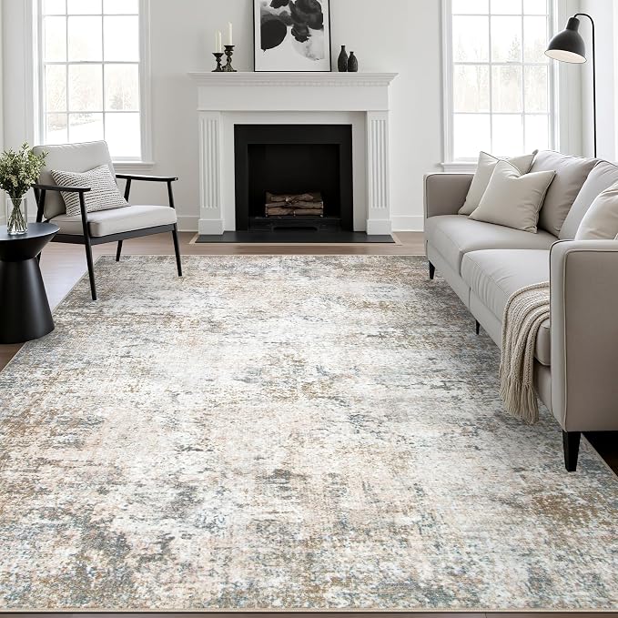 10x12 Area Rug Living Room: Modern Washable Indoor Carpet Brown | by FXRHLP
