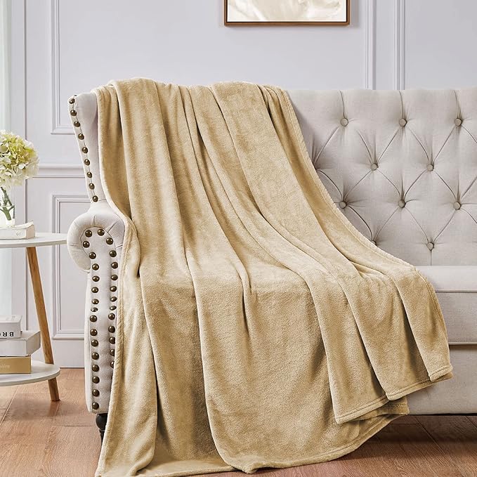 Walensee Fleece Blanket Plush Throw Fuzzy Lightweight (Throw Size 50x60 Tan Camel/Taupe) Super Soft Microfiber Flannel Blankets for Couch, Bed, Sofa Ultra Luxurious Warm and Cozy for All Seasons