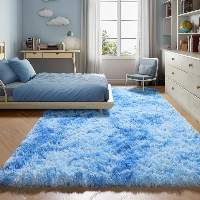 Area Rugs for Bedroom Living Room, Fluffy Fuzzy Shag Shaggy 4x6 Bedside Tie-Dye - Image 4