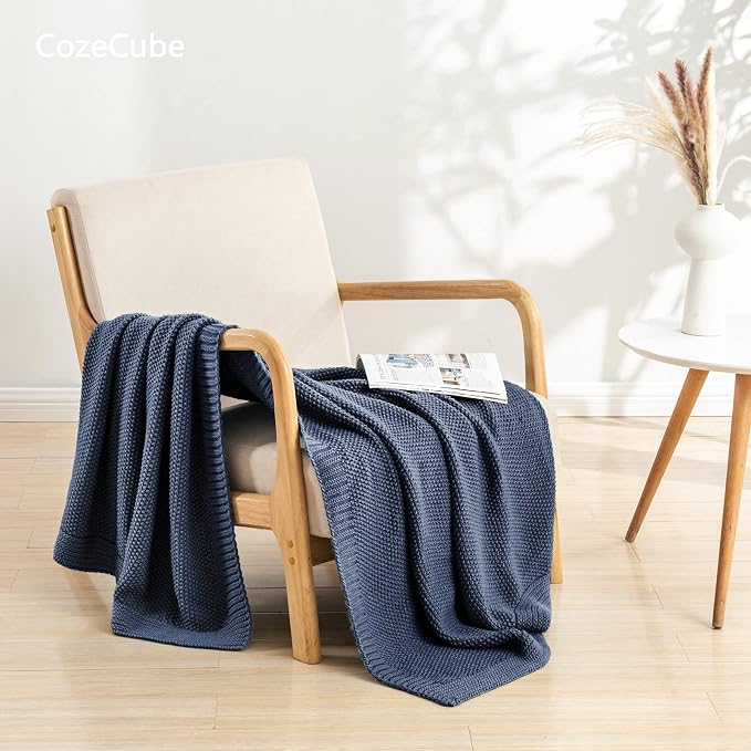 CozeCube Dusty Blue Seed Stitch Throw Blanket 50"x60", Farmhouse Decor | Blanket - Image 2