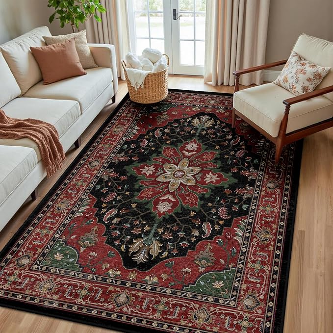 RELEANY Washable Area Rug, Water Repellent, Pet Friendly, Vintage Floral Boho by RELEANY