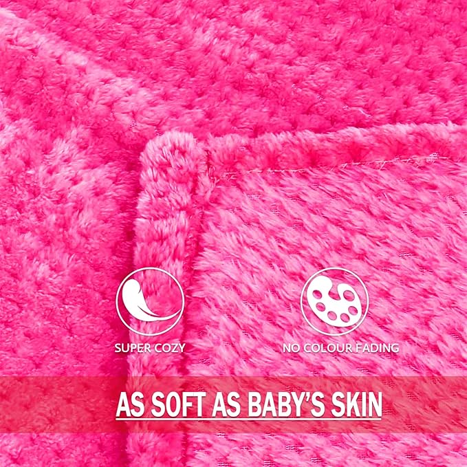 Exclusivo Mezcla Fleece Bed Blanket Twin Size, Super Soft and Warm Blankets for Couch, Sofa and Bed Waffle Textured, Cozy, Fuzzy and Lightweight (Hot Pink, 90x66 Inches)