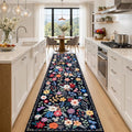 PLHXFR 2.6x14 Washable Runner Rug：Floral Indoor Kitchen Soft Carpet Black | by PLHXFRSoftAreaRugs
