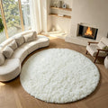 Cream White Round Rugs 8ft for Living Room, Ivory Fluffy Bedroom Circle Area Rug by ONASAR