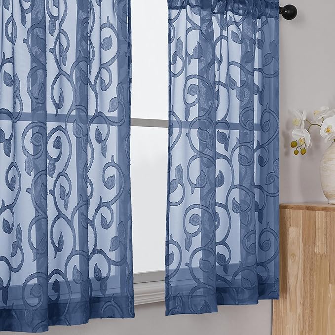 Furman Cafe Curtains 45 Inch Length 2 Panels Set, Elegant Geometric Jacquard by OWENIE