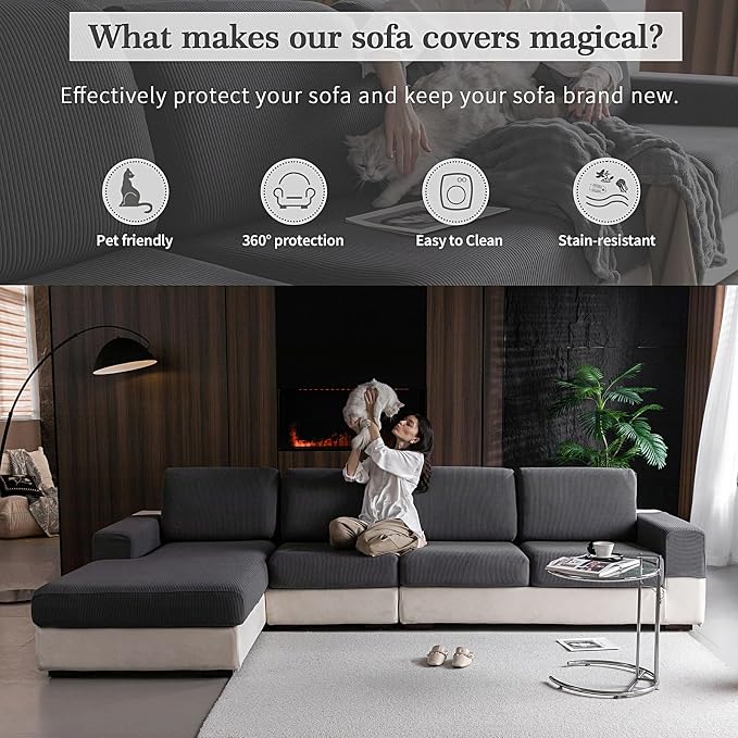 OHSIO Sectional Couch Covers, Wear Resistant Stretch Sofa Covers Washable Soft - Image 4