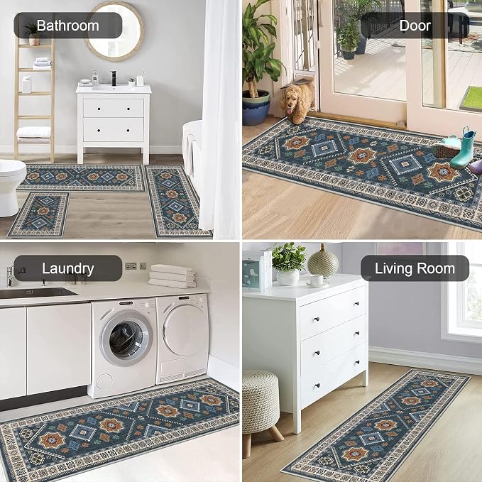 HEBE Boho Kitchen Rugs Set of 3, Non Slip Washable Kitchen Mats - Image 6