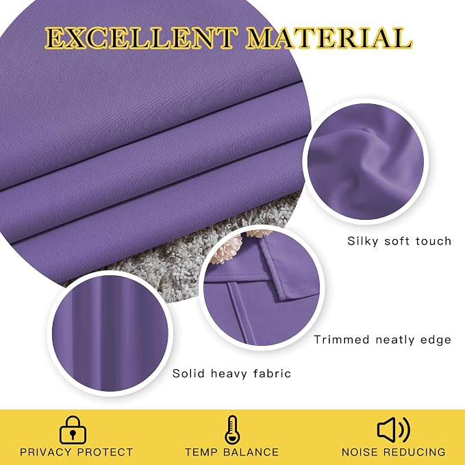 NICETOWN Lilac Purple Curtains 102 inch Length, Grommet Blackout Room Darkening - Image 3
