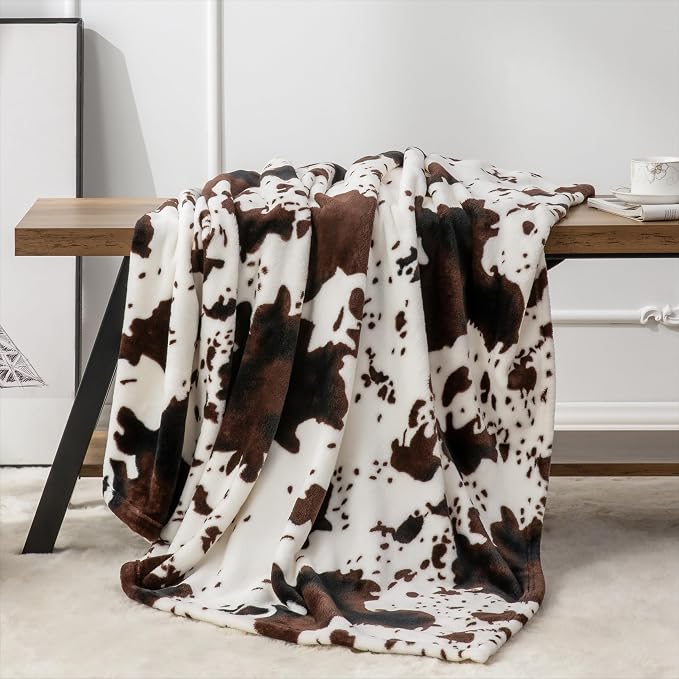 BEDELITE Fleece Blanket Soft Plush Twin Size Blanket Brown Cow 60"x80" | Ultra - Image 5