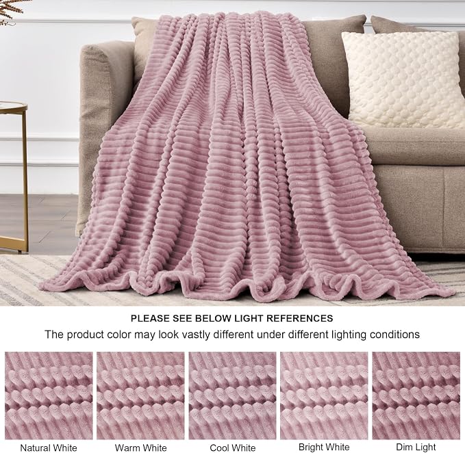BEDELITE 3D Ribbed Berry Purple Fleece Throw Blanket - Image 6