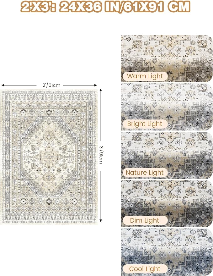 2x3 Entryway Rug Vintage Washable Rug Runner - Image 2