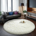 Amdrebio Cream Ivory White Large Round Area Rug 8Ft by Amdrebio