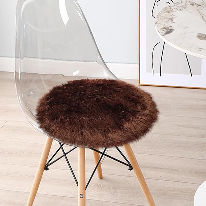 1.3ft Small Round Brown Rug, Thick Furry Fluffy Carpet - Image 4
