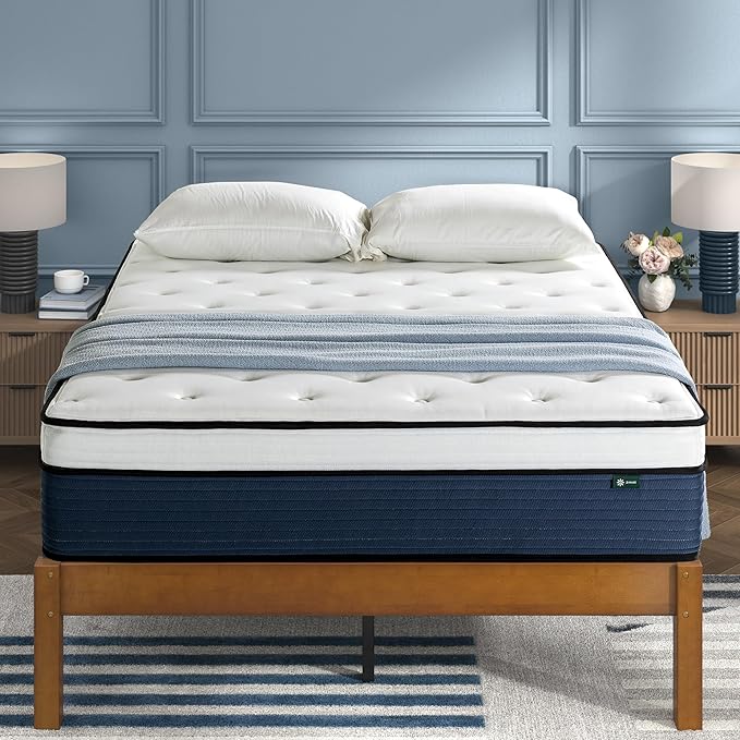 ZINUS 14 Inch Cooling Comfort Support Hybrid Mattress [New Version], Queen, Fiberglass Free, Medium Plush, Cooling Motion Isolation, Certified Safe Foams & Fabric, Mattress in A Box