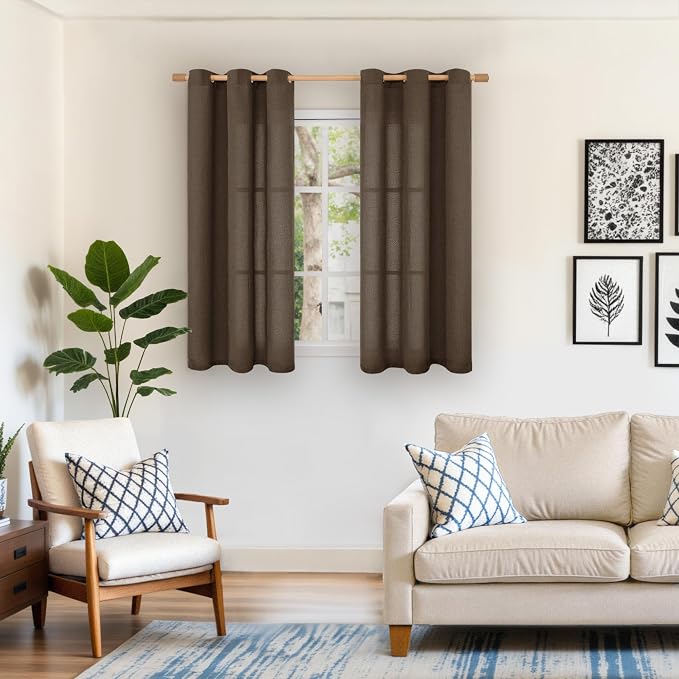 YoungsTex Brown Linen Curtains 45 Inches Length - Image 2