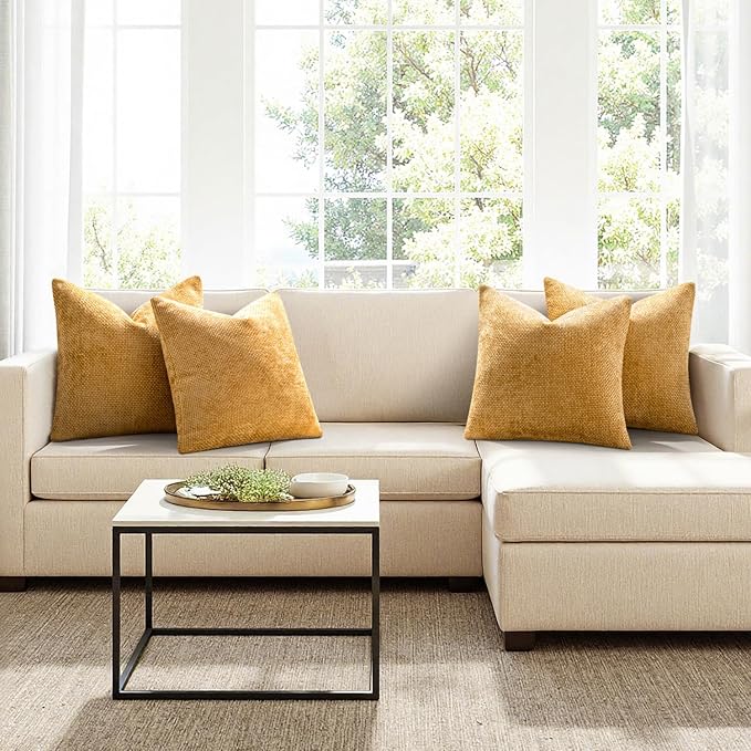 MIULEE Soft Decorative Chenille Pillow Covers Gold 20x20 Pack of 4 | Modern - Image 4