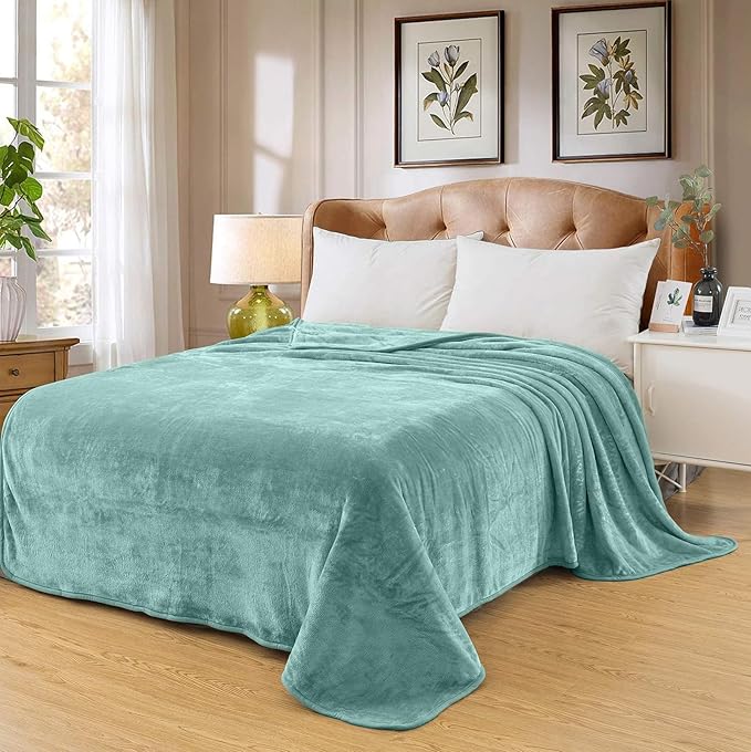 Fleece Blankets for All Season - Premium Lightweight Anti-Static Throw for Queen/Full Size Bed Extra Soft Brush Fabric Warm Sofa Thermal Blanket 90" x 90"(Sage Green)