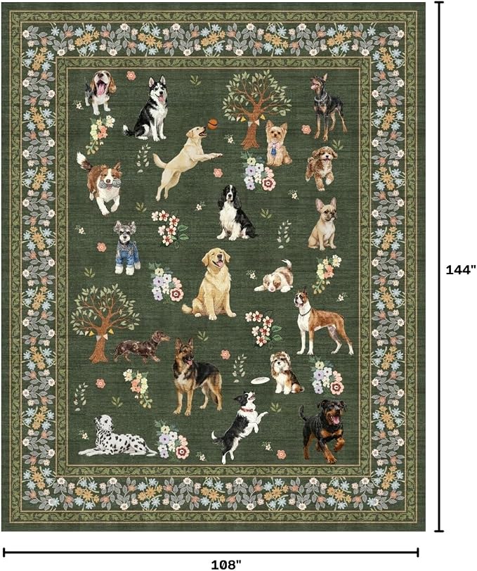 Dark Green Floral Area Rug 9x12 - Image 3