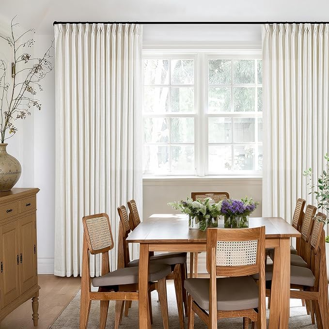 Memory Shape Trained Pinch Pleated Linen Curtains 100 Inches Long | Natural - Image 6