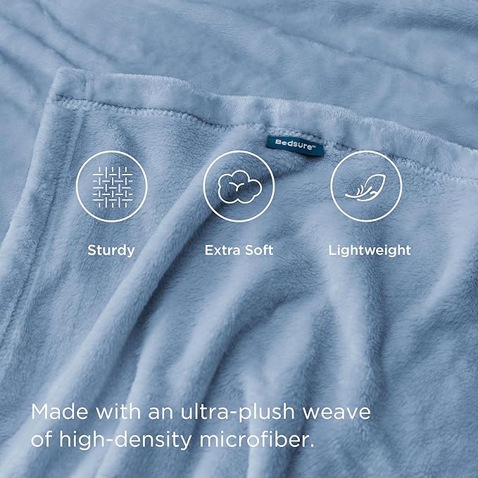 Bedsure GentleSoft Fleece Bed Blankets Queen Size Light Blue - Soft Lightweight Plush Fuzzy Cozy Luxury Blanket Microfiber, 90x90 inches