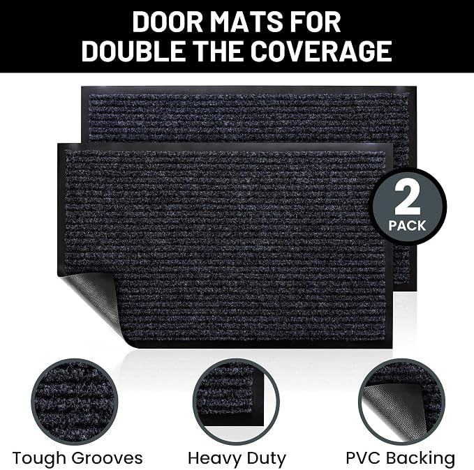 Front Door Mat, Indoor Outdoor Welcome Entryway Doormat, 36x24 Steel Gray | - Image 2