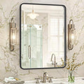 SUPER DEAL 22x30 Inch Black Wall Mirror for Bathroom, Wall Mounted Rectangular Entryways Decor Vanity Mirrors with Stainless Steel Metal Frame and Rounded Edge