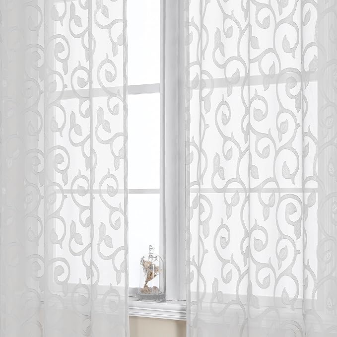 Furman Extra Long Sheer White Curtains 96 inches Long by OWENIE