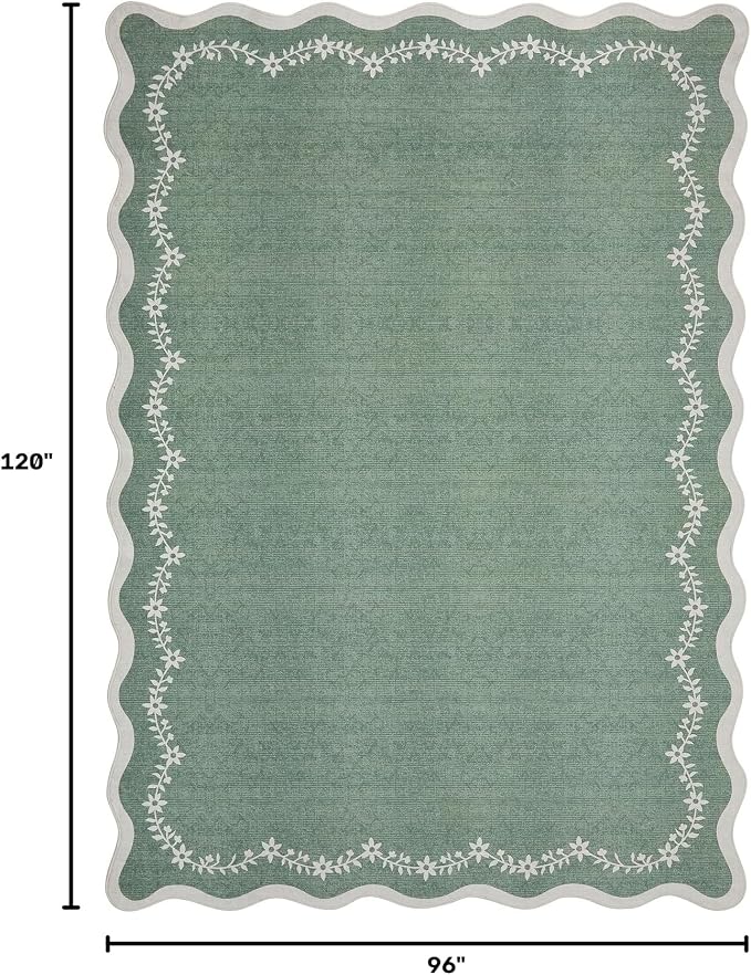 GarveeHome Scalloped Area Rugs 8x10 Large Sage Green Washable Living Room | - Image 2
